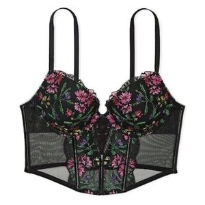 36D Spring Floral Lace Bustier with Matching Satin&Lace Crotchless Panty Size L